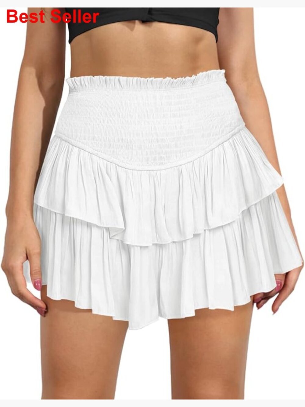 Rayon High Waist Ruffle Mini Skirt Flowy Swing Beach Casual